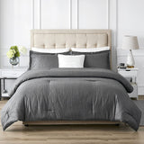 EHEYCIGA Queen Comforter Set Grey, Luxury Seersucker Stripe Bedding Comforter Sets, 3 Pieces Queen Size Comforter Sets for Queen Bed (1 Comforter with 2 Pillow Shams, 90x90 inches)