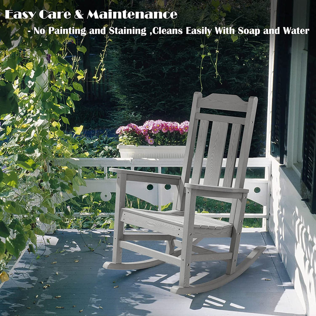 hOmeHua Oversized Rocking Chair, All Weather Resistant Outdoor Indoor Fade-Resistant Patio Rocker Chair๏ผStable Durable Smooth Rocking, Comfortable Easy to Maintain, Load Bearing 350 lbs - Black