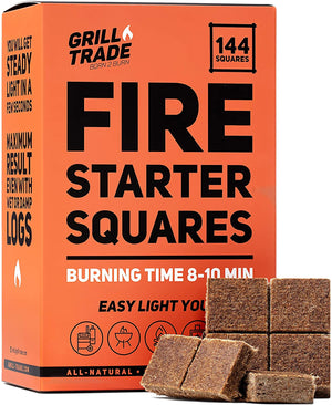 Grill Trade Fire Starter Squares 144, Easy Burn Your BBQ Grill, Camping Fire, Wood Stove, Smoker Pellets, Lump Charcoal, Fireplace - Fire Cubes are The Best Barbeque Accessories - 100% All Natural