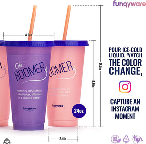 Funqyware Color Changing Cups with Lids and Straws for Adults - 5 Reusable Tumblers with Lids and Straws In Summer Colors, 24oz Plastic Iced Coffee Cup Set, Durable & Splash-Proof Water Tumbler with Straw