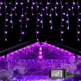 FUNPENY  360 LED Halloween Icicle Lights with 75 Drops, 29.5 FT Light Up Fairy String Lights with 8 Lighting Modes, Halloween Decorations for Indoor Outdoor Party Tree Holiday Decor (Purple & Orange)
