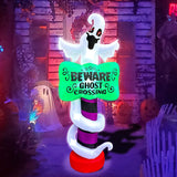 BLOWOUT FUN 9ft Inflatable Halloween Sign with Scary Ghost LED Blow Up Lighted Decor Indoor Outdoor Holiday Art Decor Decorations