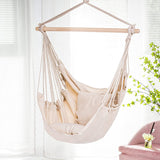 OUTREE  Hammock Chair Hanging Rope Swing with 2 Cushions and Wood Spreader Bar for Indoor or Outdoor Use, Beige