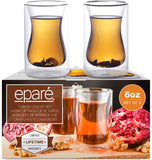 Eparé Turkish Tea Cups - Set of Two - Double-Walled Glass Tea Cup - Coffee Mug - Espresso - Cappuccino Beverages Cup