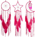 Jetec 3 Pieces Dream Catcher Moon Sun Star Design Handmade Traditional Design White for Wall Hanging Home Decoration(White)