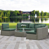 Eclife  7pcs Patio Outdoor Furniture Sets, All-Weather Patio Grey Rattan Sectional Sofa with Coffee Table, Patio Furniture Sets with Red Cushions for Porch, Garden, Poolside, Backyard