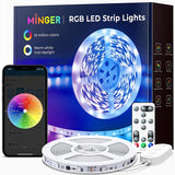 MINGER LED Strip Lights 32.8ft, Bluetooth Music Sync RGB Lights with App Phone Control, Remote, Control Box, Color Changing Lights with 64 Scene Modes for Living Room, Bedroom, Kitchen, Bar, 2x16.4ft