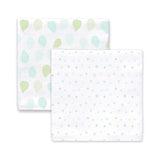 BABY  Muslin Blankets, Set of 2, Bamboo Viscose, Leaves and Dots, SeaCrystal