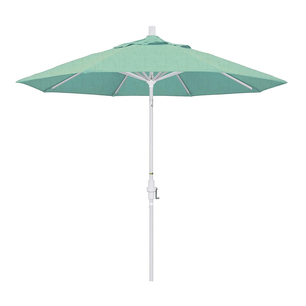 California Umbrella 9' Round Aluminum Market Umbrella, Crank Lift, Collar Tilt, White Pole, Sunbrella Pacific Blue