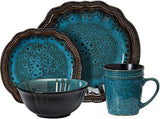 Elama Round Stoneware High Class Dinnerware Full Service Set, Jade Green