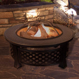 Pure Garden Fire Pit Set, Wood Burning Pit - Includes Spark Screen and Log Poker - Great for Outdoor and Patio, 32” Round Metal Firepit