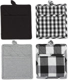 DII Gingham Check Collection, Potholder Set, Gray 4 Count