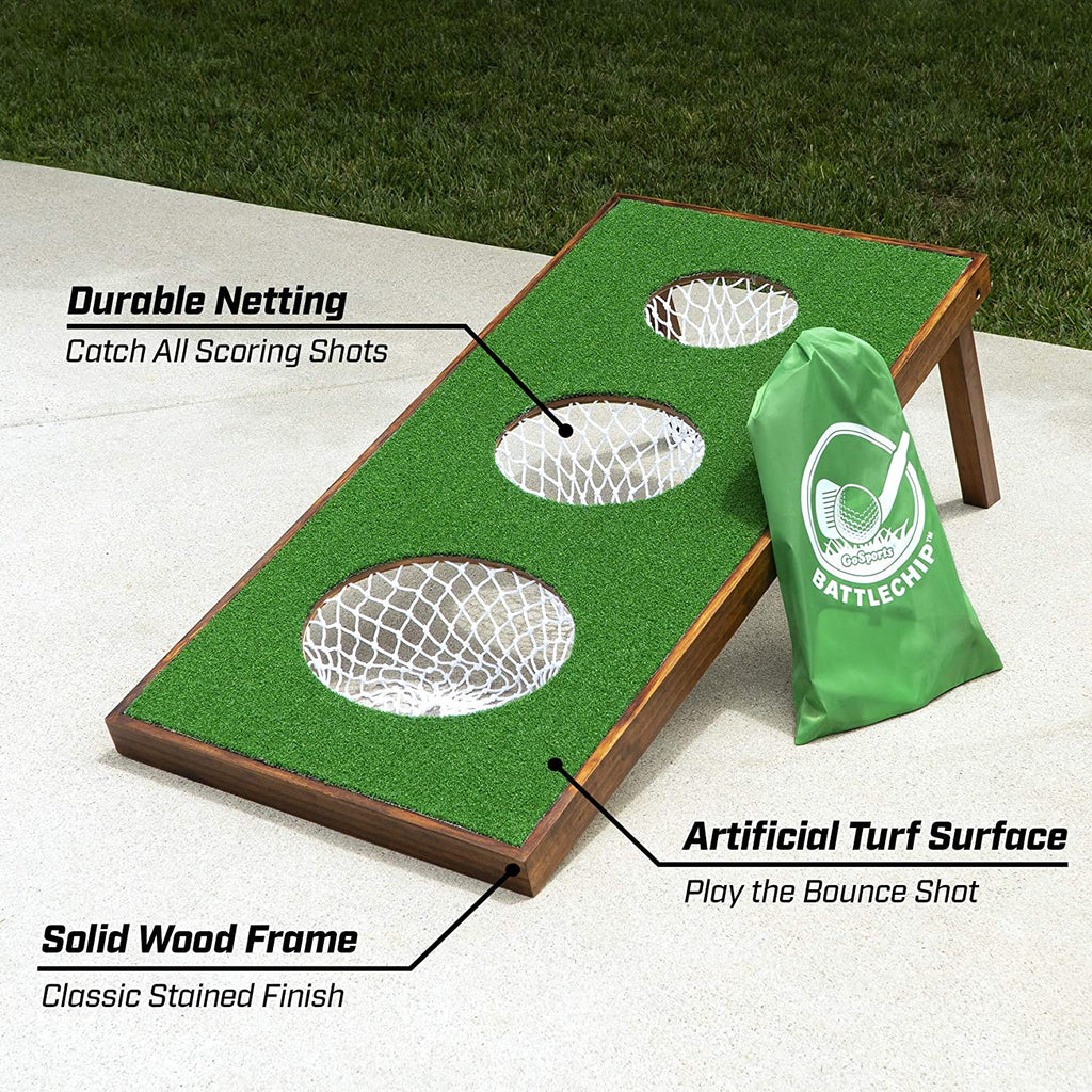 GoSports BattleChip PRO Golf Game - Includes 4' x 2' Target, 16 Foam Balls, Hitting Mat, and Scorecard, Green