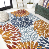 JONATHAN Y JAMC108 Crisantemo Floral Area Rug, Kitchen Living Room Backyard Indoor Outdoor Décor Rug, 5 X 8, Orange,Blue,Cream
