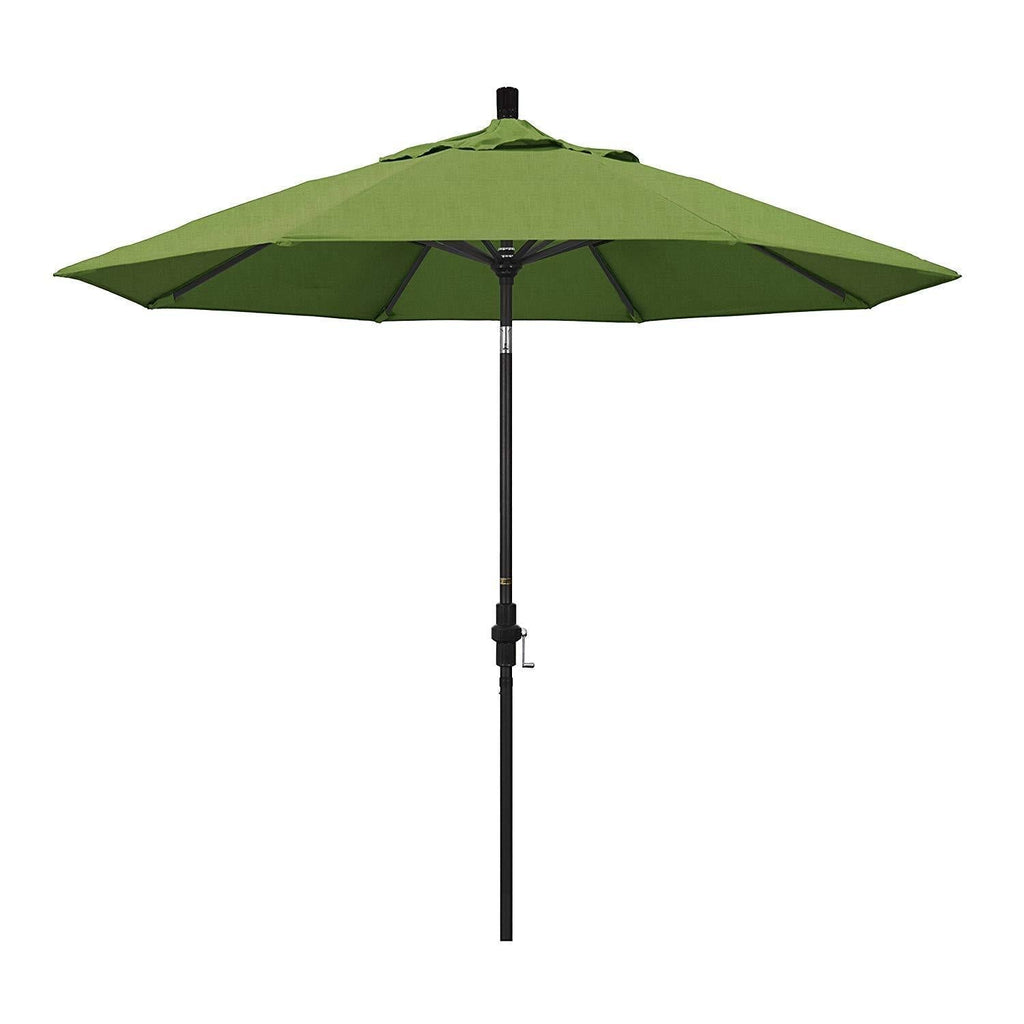 California Umbrella 9' Round Aluminum Market Umbrella, Crank Lift, Collar Tilt, White Pole, Sunbrella Pacific Blue