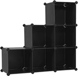 SONGMICS Cube Storage Organizer, 6-Cube Closet Storage Shelves, DIY Plastic Closet Cabinet, Modular Bookcase, Storage Shelving for Bedroom, Living room , Office, Black with Rubber Hammer Black ULPC06H