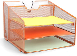 ProAid Rose Gold Desk Organizer, Desktop File Tray Organizer with 4 Independent Compartments, Document Letter Tray Holder Perfect for Office and Home