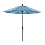 California Umbrella 9' Round Aluminum Market Umbrella, Crank Lift, Collar Tilt, White Pole, Sunbrella Pacific Blue