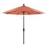 California Umbrella 9' Round Aluminum Market Umbrella, Crank Lift, Collar Tilt, White Pole, Sunbrella Pacific Blue