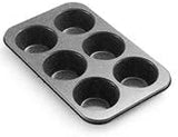 Monfish Jumbo Deep Muffin pan 6 cup large cupcake pan black granite finish Carbon steel muffin tin 3.5x3inch cup (deep 6 cup)