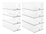 JAW.PWR Plastic Kitchen Storage Organizer Set for Refrigerator, Pantry Shelf, Freezer, Cabinet Shelves - Clear Organization Bins for Food Storage Rack, Microwave Cart, Bathroom - Stackable 8 Pack