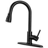 Uneedem Black Kitchen Faucet with Pull Down Sprayer, Uneedem Single Handle Kitchen Sink Faucet, Stainless Steel High Arc Utility Brushed Nickel Kitchen faucets with Pull Out Sprayer for rv Commercial Laundry