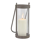 WAYNEWON Industrial Glass Cylinder Hurricane Candle Lantern with Rustic Zinc Metal Frame and Handle, Gray