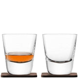 Humor Us Goods International Whisky Arran Double Old Fashioned Tumbler 8.5 fl oz Clear & Walnut Coaster x 2, Clear/Walnut