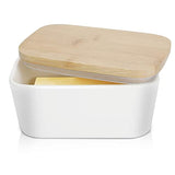 U-miss Large Butter Dish 22 oz (650ml), Airtight Butter Keeper Butter Container, Porcelain Butter Keeper Container with Beech Wooden Lid & Seal Ring…