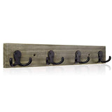 Sageme Wall Mounted Coat Rack, Wooden Entryway Vintage Rustic Coat Rack Hat Hanger Rack 4-Hook Rail for The Entryway, Bathroom, Bedroom, Kitchen, Mudroom Solid Wood (4 Hooks, Double Prong)