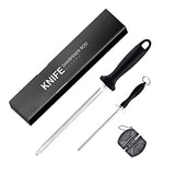 Deefre Knife Sharpener Rod Honing Steel Sharpening Set -3-in-1 Professional 15&10 Inch Knife Sharpener Rod Restore Blade Quickly for Kitchen, Butcher and Chef Knives