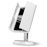 Fancii LED Lighted Makeup Mirror with 3 Color Temp, Rechargeable Trifold Vanity Mirror with 5X / 7X Magnifications - Dimmable Lights, Ultra Reflective Glass, Touch Sensor, Cosmetic Stand (Zora)