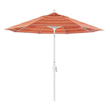 California Umbrella 9' Round Aluminum Market Umbrella, Crank Lift, Collar Tilt, White Pole, Sunbrella Pacific Blue