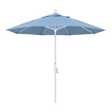 California Umbrella 9' Round Aluminum Market Umbrella, Crank Lift, Collar Tilt, White Pole, Sunbrella Pacific Blue