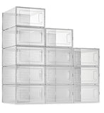 SESENO. 12 Pack Shoe Storage Boxes, Clear Plastic Stackable Shoe Organizer Bins, Drawer Type Front Opening Shoe Holder Containers