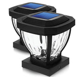 Derynome Security Solar Post Cap Lights - Decorative Glass LED Outdoor 4x4 (3.5 x 3.5 in.) Post Lights, Black (2-Pack)