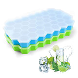 Ice Cube Trays, 2 Pack Ice Trays, BPA Free, Flexible,Stackable Ice Cube Tray with Lids, Silicone ice tray for Whiskey and Cocktail(blue+green) by Marbrasse