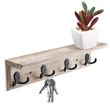 Sageme Entryway Shelf Wall Mounted,Vintage Rustic Farmhouse Solid Real Wood Floating Shelf Key Holder Shelf with 4 Key Hooks for Entryway, Mudroom, Kitchen, Bathroom (4 Hooks, Black)