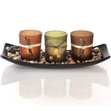 Natural Candlescape Set, 3 Decorative Candle Holders, Rocks and Tray