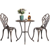 ELECWISH Bronze Indoor and Outdoor Dinning Set 2 Chairs with 1 Table Bistro Patio Cast Aluminum