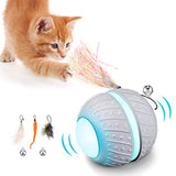 Gexmil Cat Interactive Toys for Indoor Cats, Cat Automatic Toy Feather Toys with 360°Self Rotating Ball Flashing LED Colorful Light USB Charging