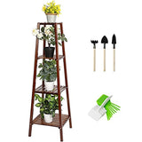 SHALLWE Bamboo 4 Tier Plant Stand Rack Tall Plant Bench Multiple Flower Pot Organizer Storage Holder Folding Corner Small Space Planter Display Shelf for Indoor Outdoor