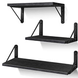 AIBORS Floating Shelves for Wall, Rustic Wood Wall Shelves Decor Set of 3 for Bedroom, Bathroom, Living Room, Kitchen, Office, Laundry Room, Original Wood (Black)