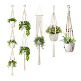 Fohil 5 Pack Macrame Plant Hangers Hanging Plant Holder with 10 Hooks, Handmade Cotton Rope Hanging Planter Basket Stand Flower Pot Holder for Indoor Outdoor Boho Home Decor (Ivory)