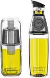 DWËLLZA KITCHEN Olive Oil Dispenser Bottle and Olive Oil Spray Bottle for Cooking Set – Olive Oil Sprayer Mister 6 OZ and Glass Oil Bottle 17 OZ with Measuring Pump Drip-Free Stainless Steel Spout