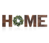 Aizmei Hanging Wood Home Sign with Artificial Eucalyptus Wreath for O, Farmhouse Rustic Wooden Wall Decor Signs , Freestanding Wooden Home Decorative Decor Letters for Living Room House