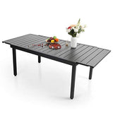 Sophia & William Wicker Patio Dining Table Rectangular Outdoor Table, Weather-Resistant Table with Metal Steel Slat Top and Black Rattan Leg for Lawn Backyard Garden