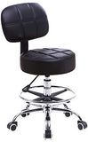 KKTONER Swivel Round Rolling Stool PU Leather with Adjustable Foot Rest, Height Adjustable Task Work Drafting Chair with Back Black