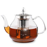 Fu Glass Teapot Stovetop Safe Gooseneck Kettle with Removable Stainless Steel Infuser Scale Line for Blooming and Loose Leaf Tea Brewer, BPA Free Durable Borosilicate, 1000mL, Transparent