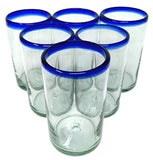 Dos Sueños Hand Blown Mexican Drinking Glasses – Set of 6 Cobalt Water Glasses (14 oz each)